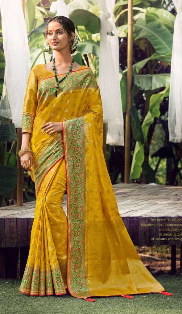 Yellow Color Silk  Jacquard Work Party Wear Saree Blouse -9318110211