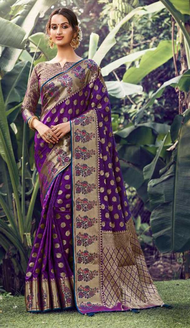 Enigmatic Purple Color Silk Jacquard Work Party Wear Saree Blouse -9318110213