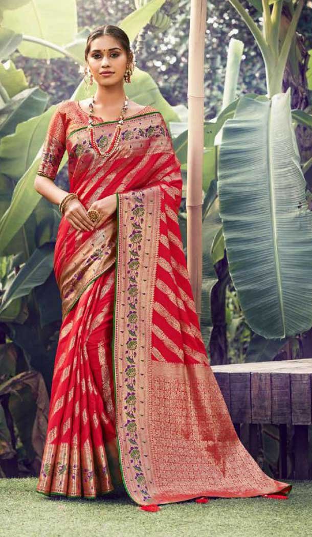 Red Color Silk Jacquard Work Party Wear Saree Blouse -9318110216