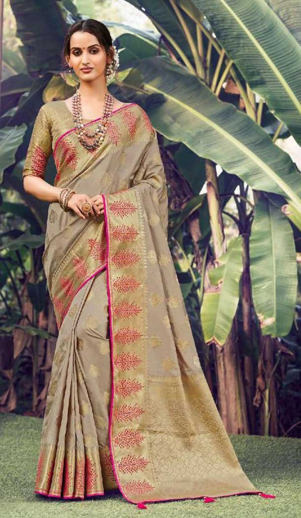 Grey Color Silk Jacquard Work Party Wear Saree Blouse -9318110218