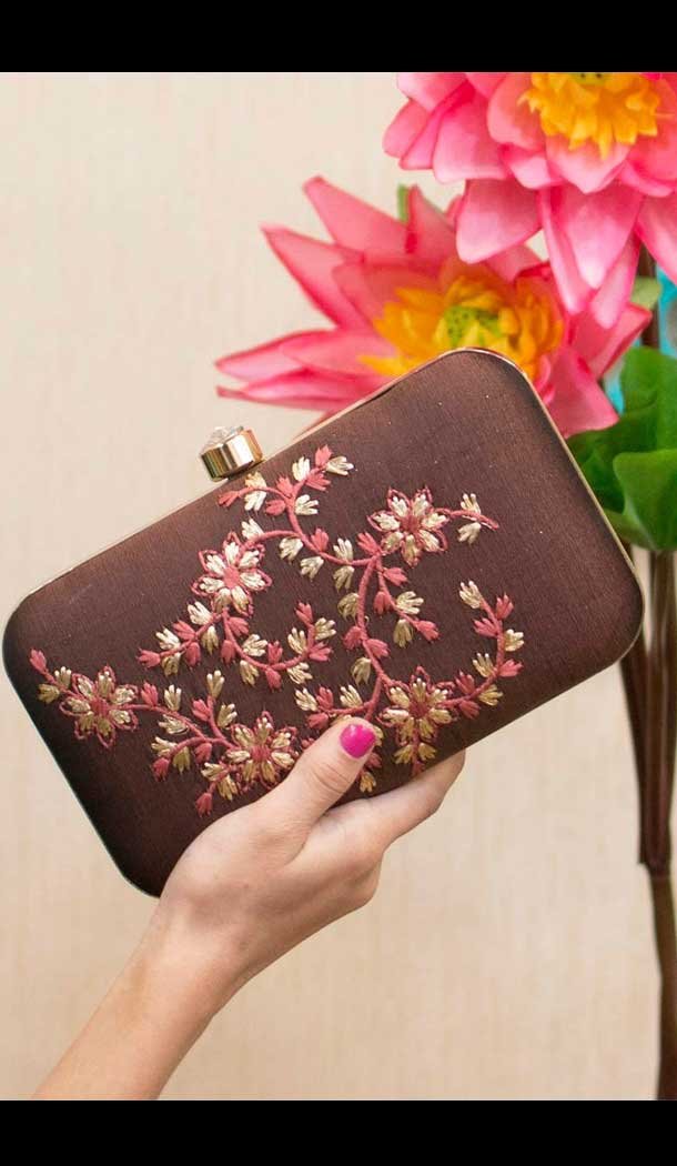 Fancy Designer Party Wear Raw Silk Clutches -9360110584