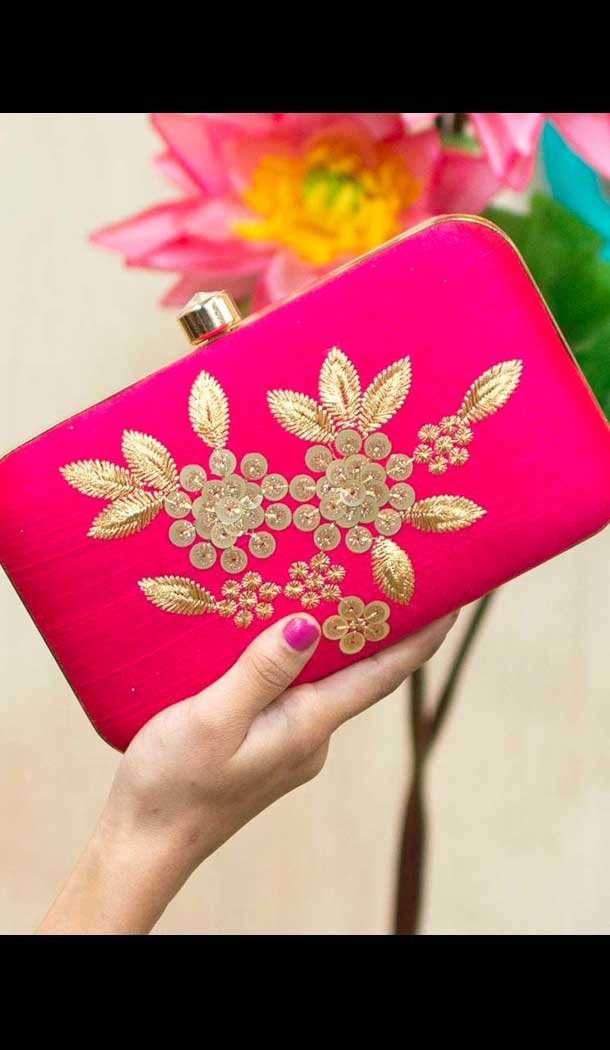 Fancy Designer Party Wear Raw Silk Clutches -9360110586