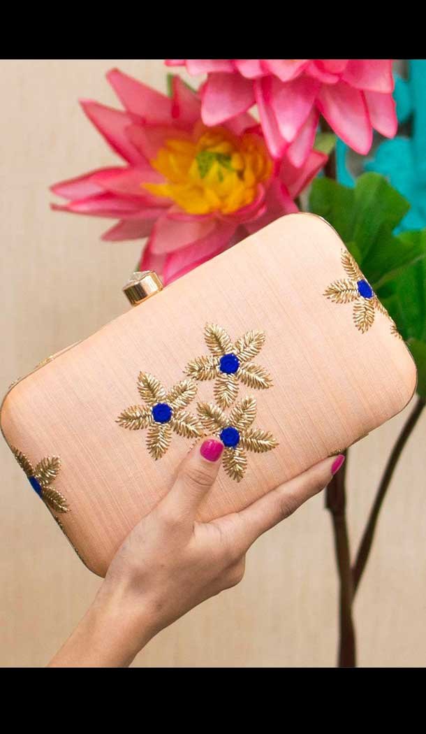 Fancy Designer Party Wear Raw Silk Clutches -9360110587