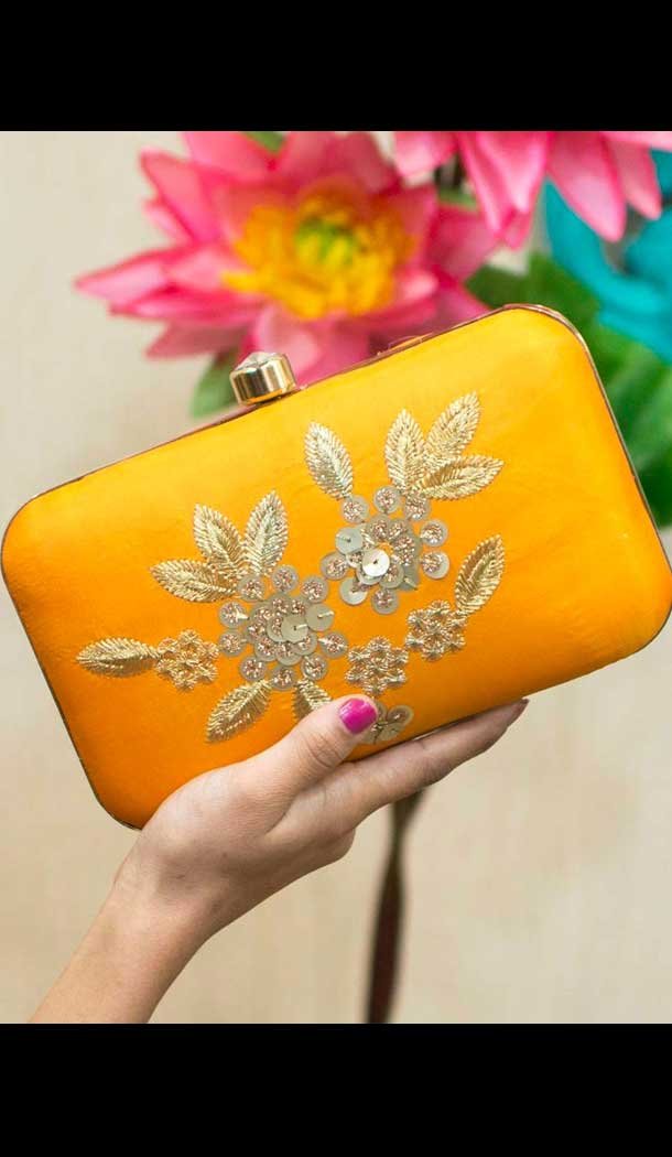 Fancy Designer Party Wear Raw Silk Clutches -9360110588