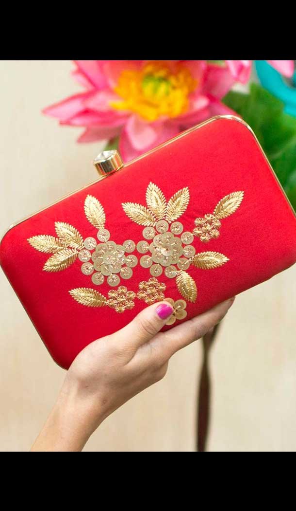 Fancy Designer Party Wear Raw Silk Clutches -9360110589