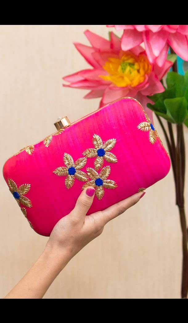 Fancy Designer Party Wear Raw Silk Clutches -9360110590