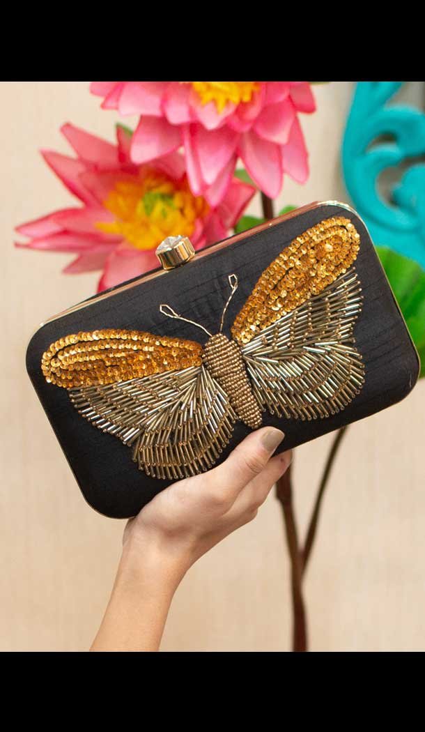 Fancy Designer Party Wear Raw Silk Clutches -9360110591