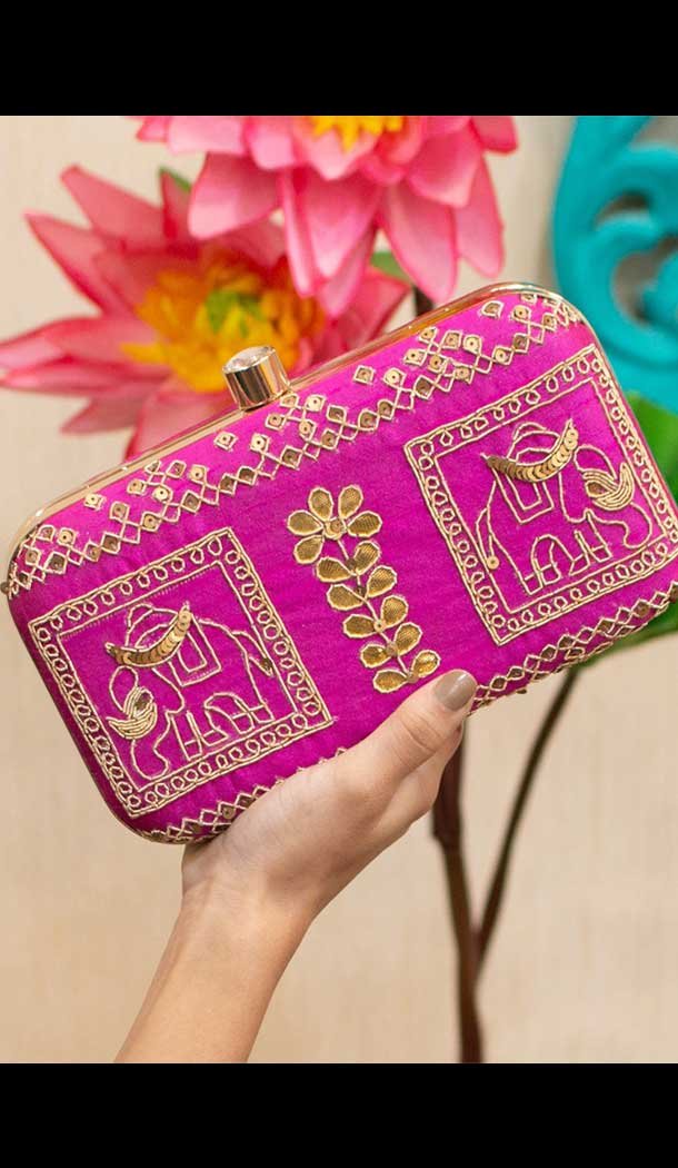Fancy Designer Party Wear Raw Silk Clutches -9360110592