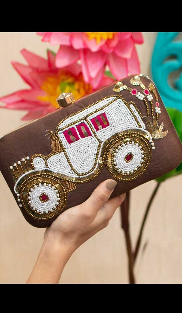 Fancy Designer Party Wear Raw Silk Clutches -9360110593