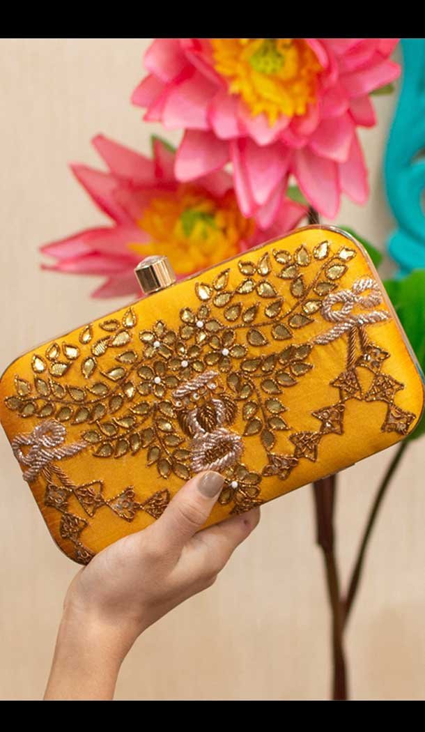 Fancy Designer Party Wear Raw Silk Clutches -9360110596