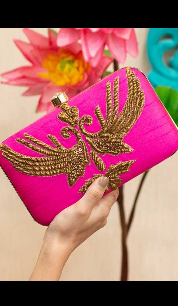 Fancy Designer Party Wear Raw Silk Clutches -9360110597