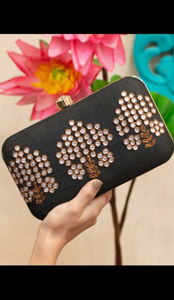 Fancy Designer Party Wear Raw Silk Clutches -9360110598