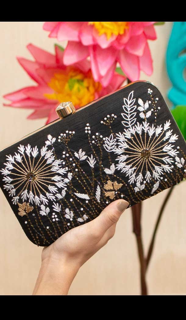 Fancy Designer Party Wear Raw Silk Clutches -9360110599