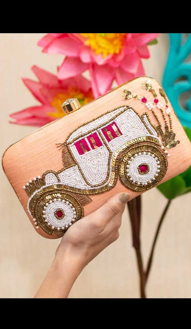 Fancy Designer Party Wear Raw Silk Clutches -9360110601