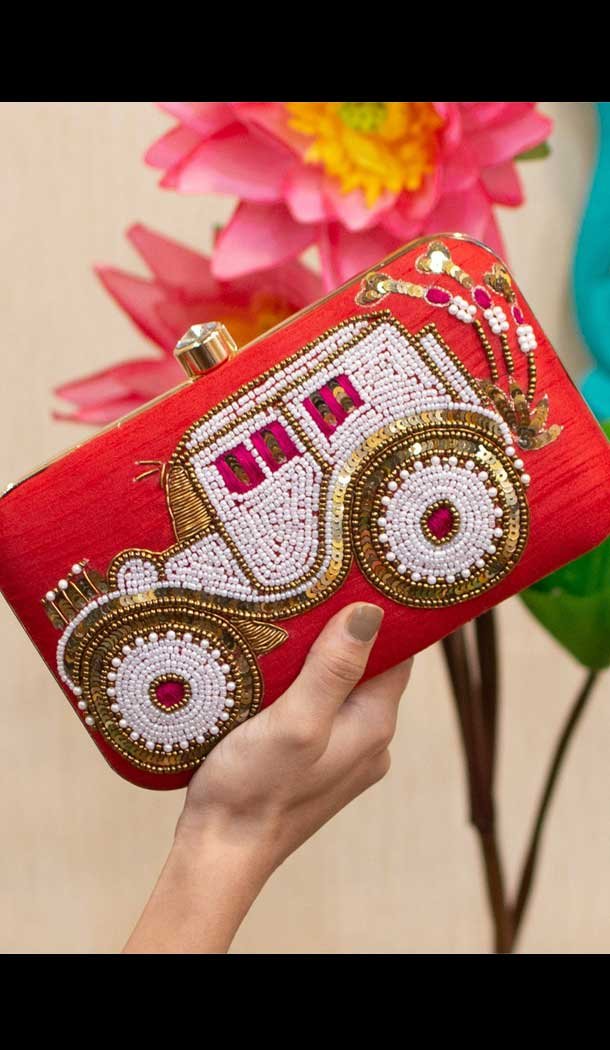 Fancy Designer Party Wear Raw Silk Clutches -9360110602