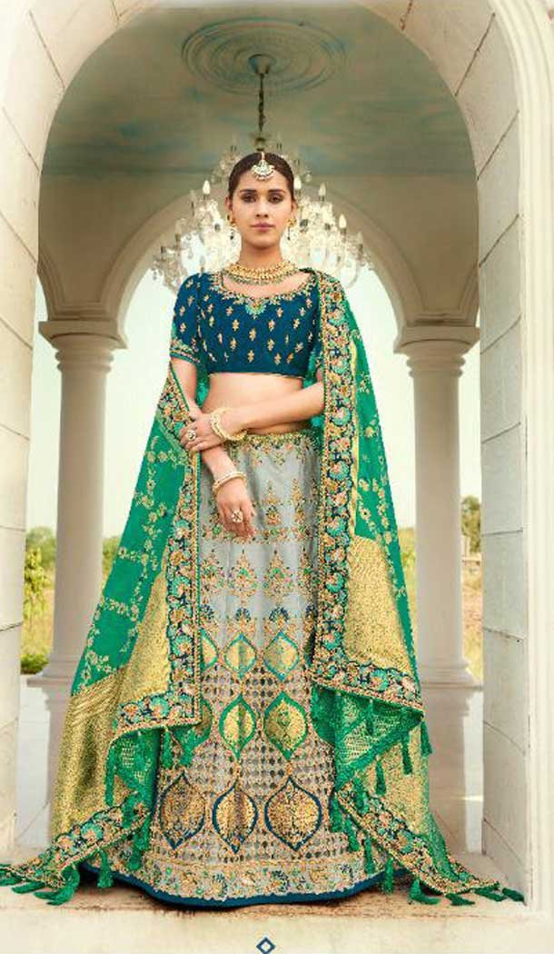 Gorgeous Grey Color Silk Designer Traditional Bridal Wedding Wear Lehenga Choli -9371110742
