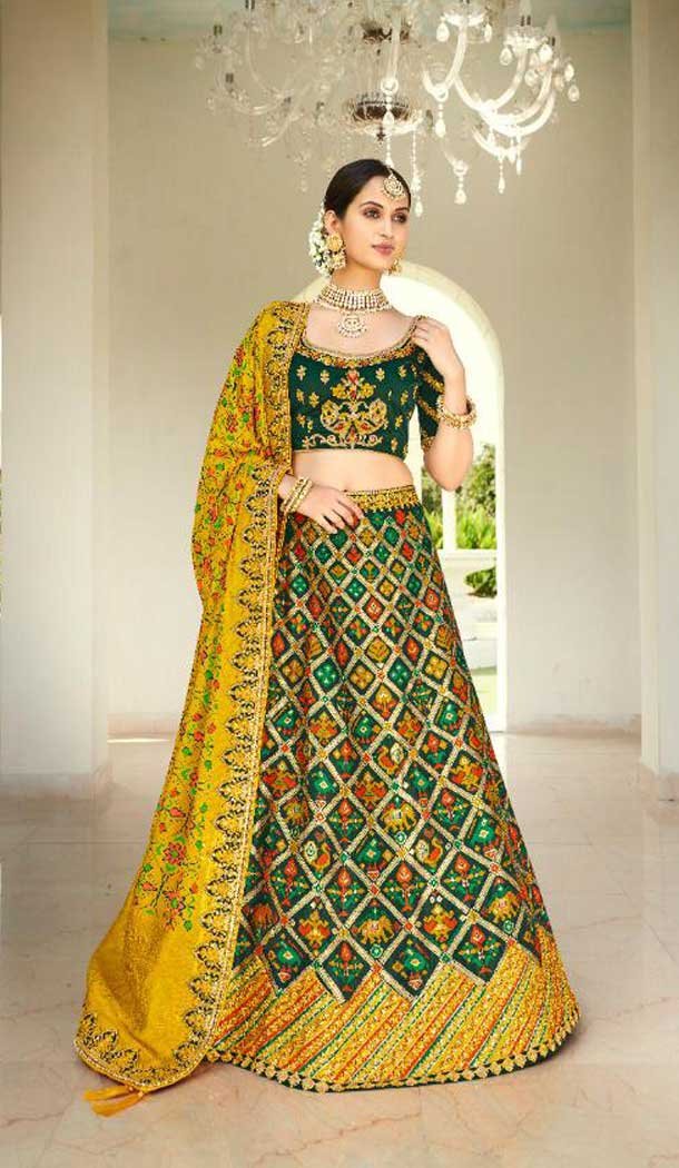 Green Color Silk Designer Traditional Bridal Wedding Wear Lehenga Choli -9371110744