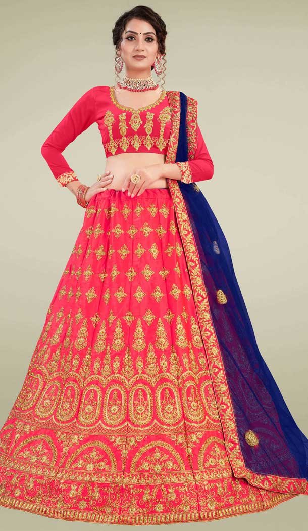 Pink Color Satin Silk Heavy Embroidered Traditional Wear Lehenga Choli -9408111001