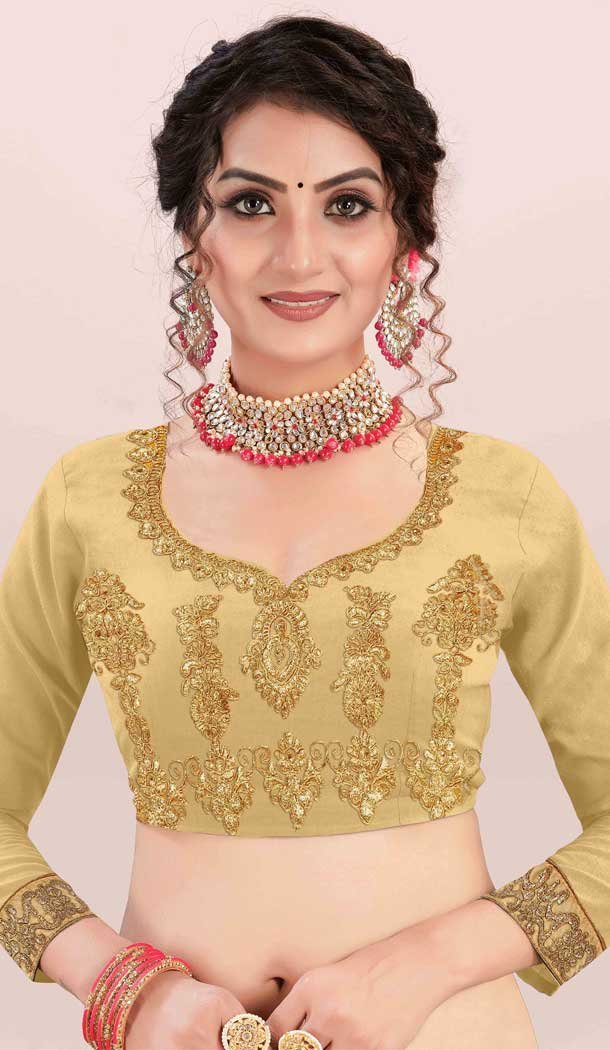 Beige Color Satin Silk Heavy Embroidered Traditional Wear Lehenga Choli -9408111002