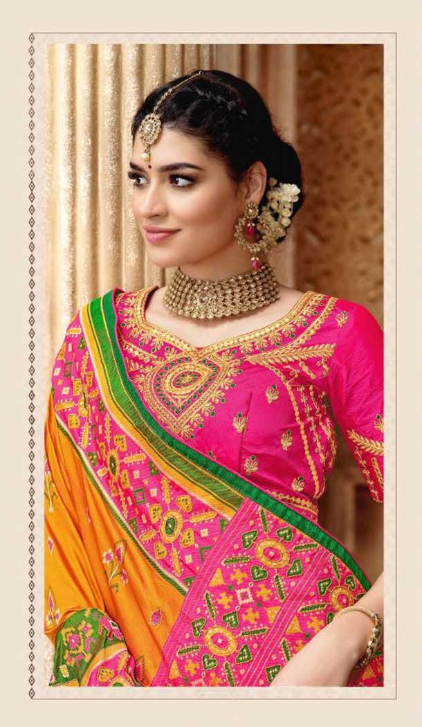 Musterd Color Patan Patola Pure Silk Bridal Wedding Wear Saree Blouse -9420111095