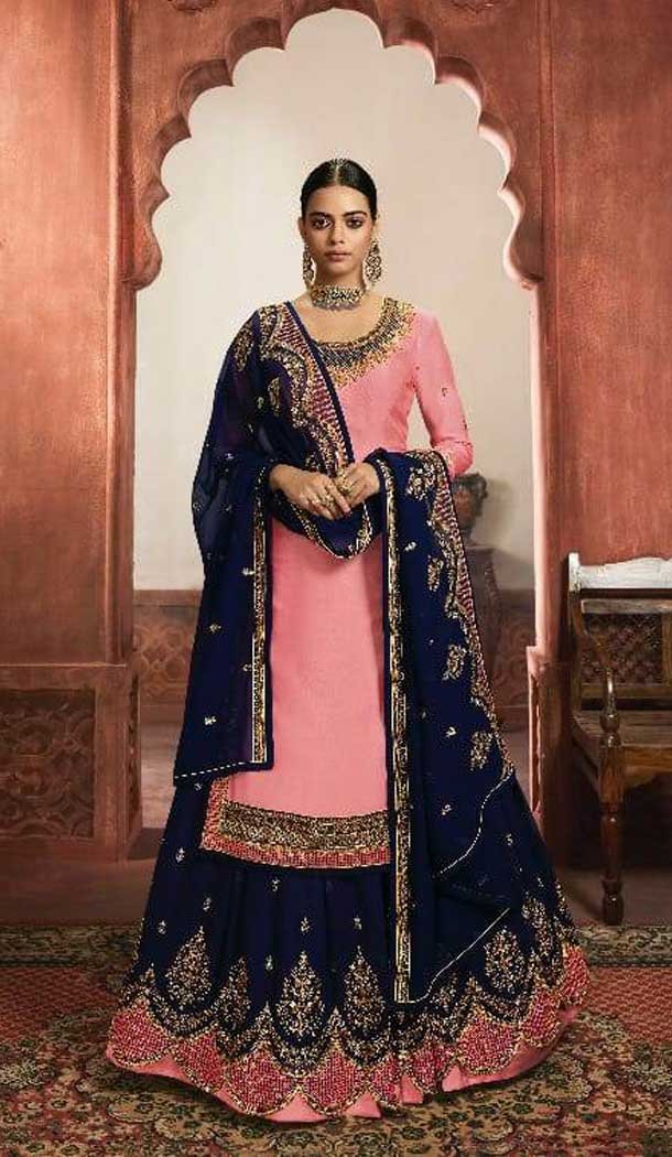 Light Pink Color Georgette Satin Heavy Embroidery Designer Lehenga Suit -9434111206