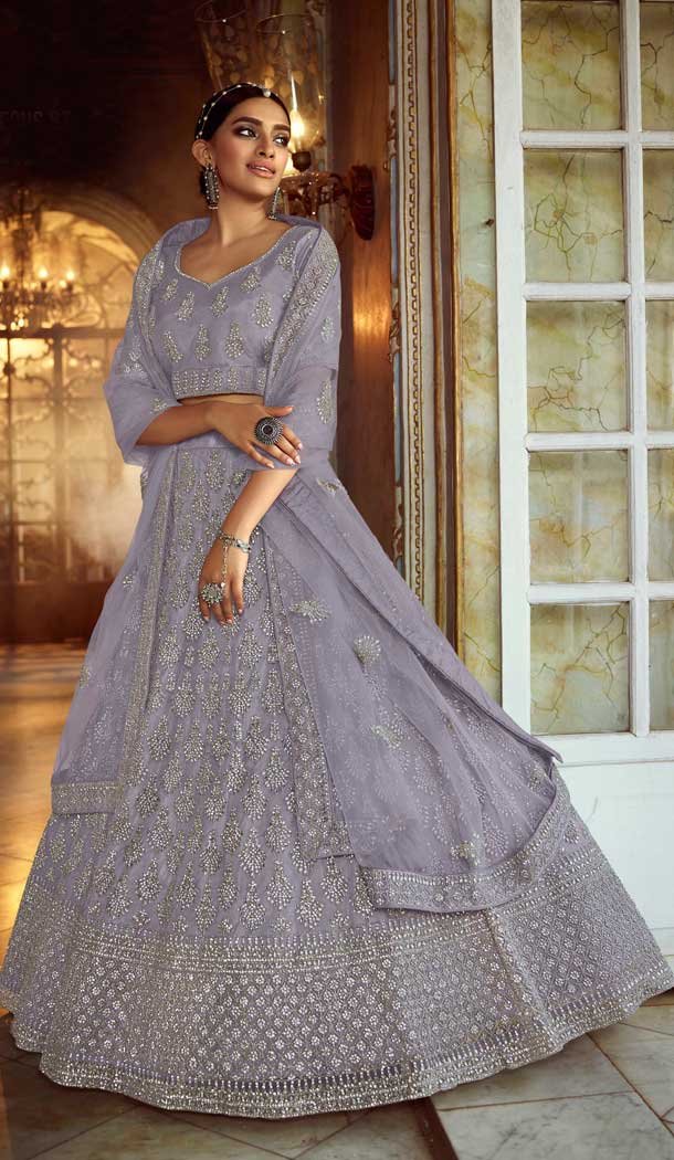Grey Color Soft Net Designer Bridal Wedding Wear Lehenga Choli For Women -9450111391
