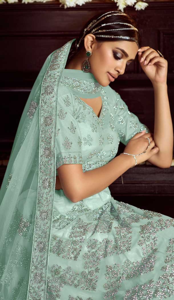 Sky Blue Color Soft Net Designer Bridal Wedding Wear Lehenga Choli For Women -9450111393