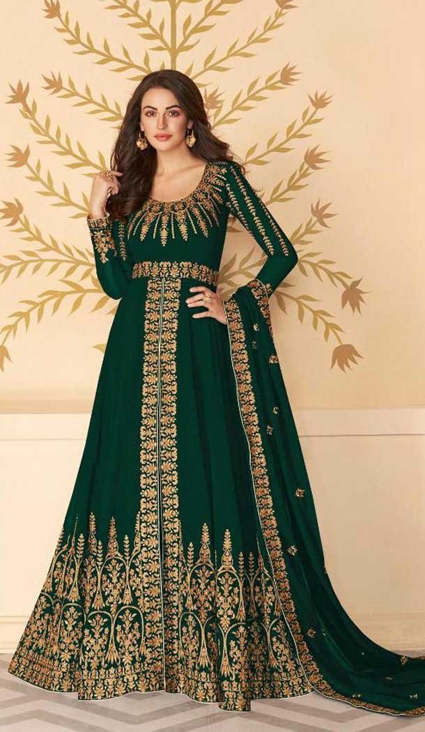 Green Color Georgette Eid Festive Wear Long Pakistani Salwar Kameez -9519111919