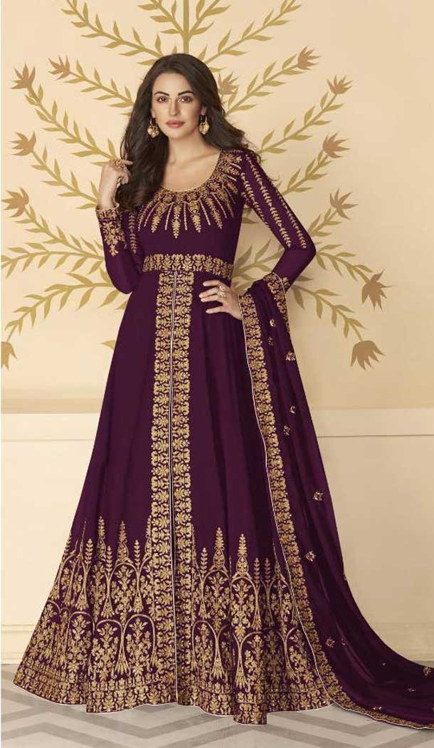 Wine Color Georgette Eid Festive Wear Long Pakistani Salwar Kameez -9519111921