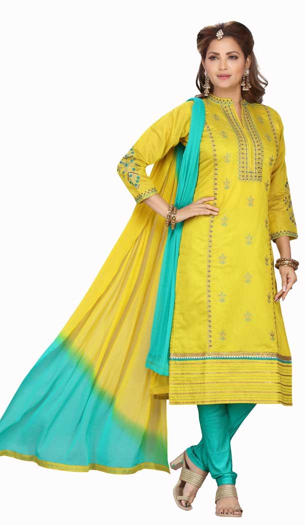 Lemon Color Chanderi Silk Readymade Party Wear Plus Size Salwar Suit -9549112259