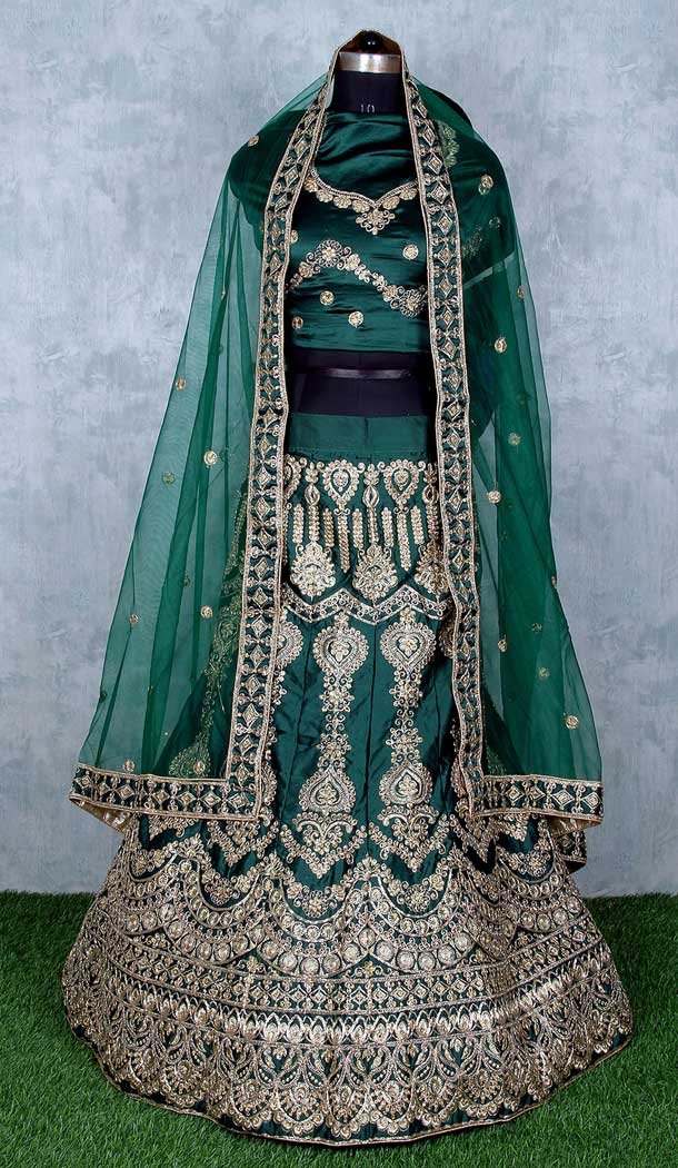Teal Green Color Satin Silk Heavy Designer Wedding Wear Lehenga Choli -9552112275