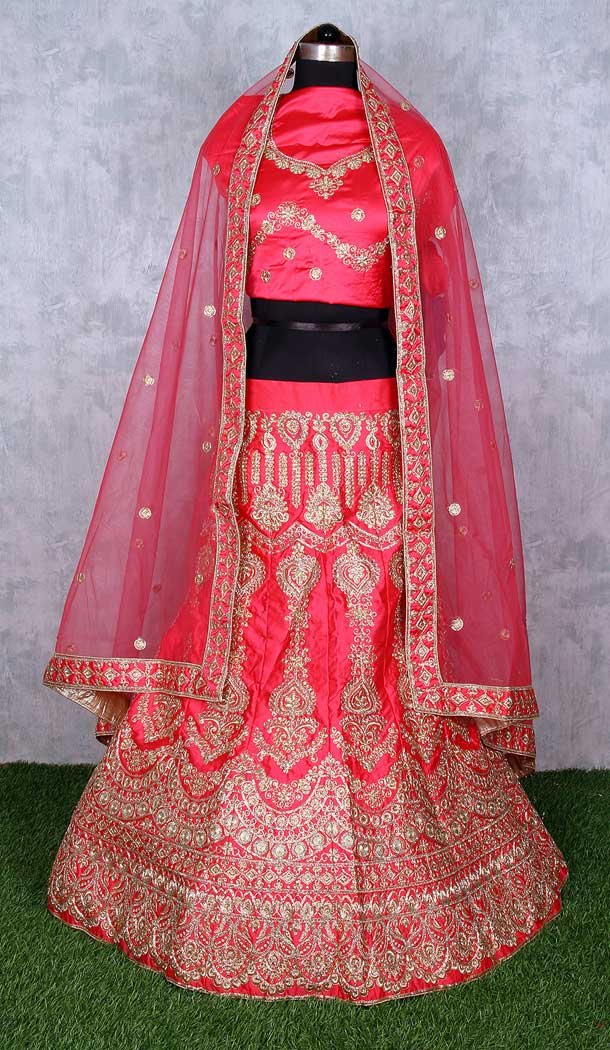 Alluring Pink Color Satin Silk Heavy Designer Wedding Wear Lehenga Choli -9552112276