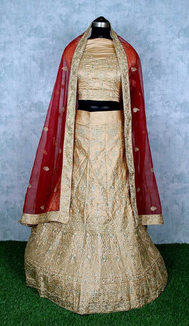 Ethnic Cream Color Satin Silk Heavy Designer Wedding Wear Lehenga Choli -9552112279