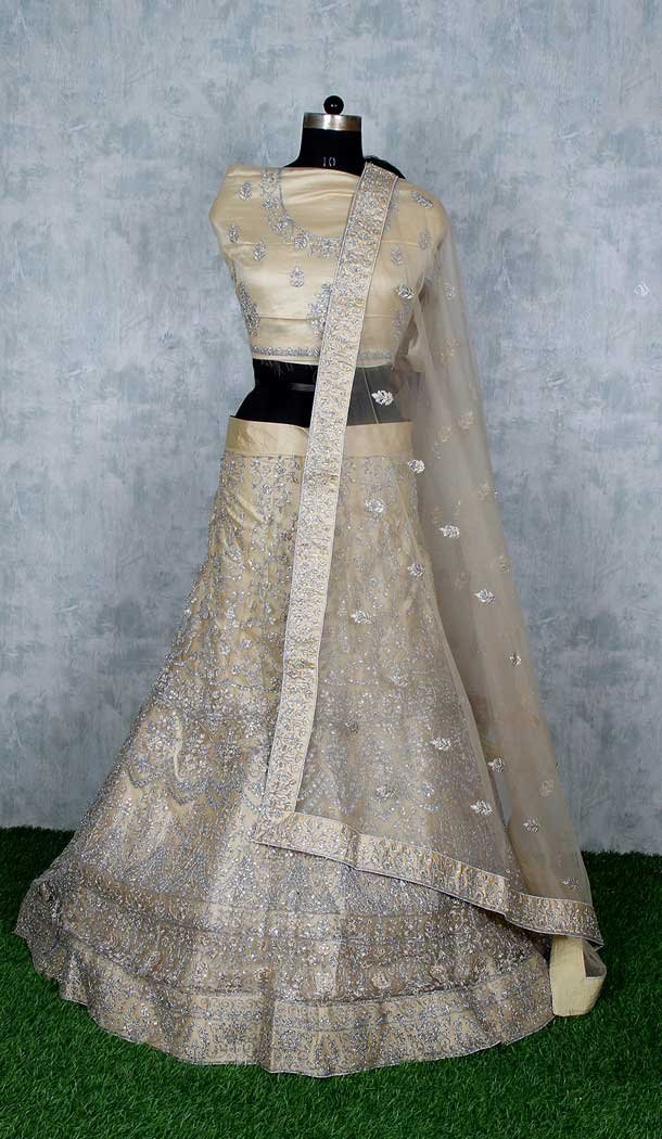 Cream Color Net Heavy Designer Wedding Mehendi Wear Lehenga Choli -9553112285