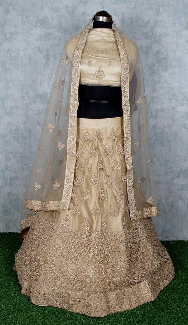 Golden Color Net Heavy Designer Wedding Mehendi Wear Lehenga Choli -9553112288