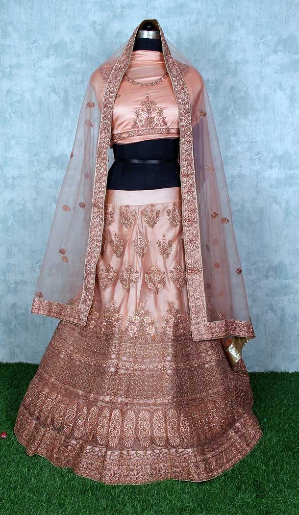 Copper Peach Color Net Heavy Designer Wedding Mehendi Wear Lehenga Choli -9553112291