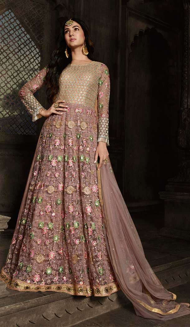 Light Brown Color Net Designer Heavy Pakistani Style Aanarkali Salwar Suit -9560112337
