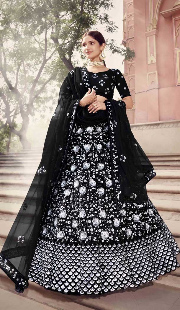 Black Color Soft Net Designer Bridal Sangeet Wear Lehenga Choli -9564112362
