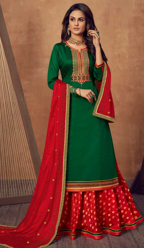 Green Color Jam Silk Cotton Designer Party Wear Style Lehenga Suit -9569112441