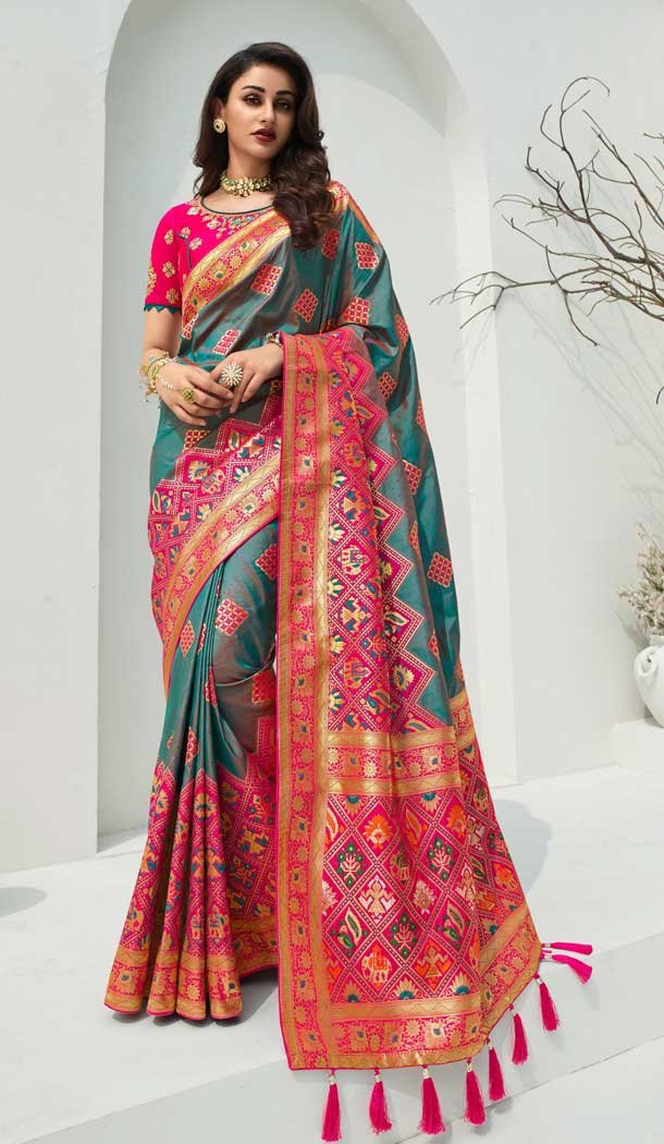 Multi Color Banarasi Silk Heavy Designer Traditional Wear Saree -9629113034