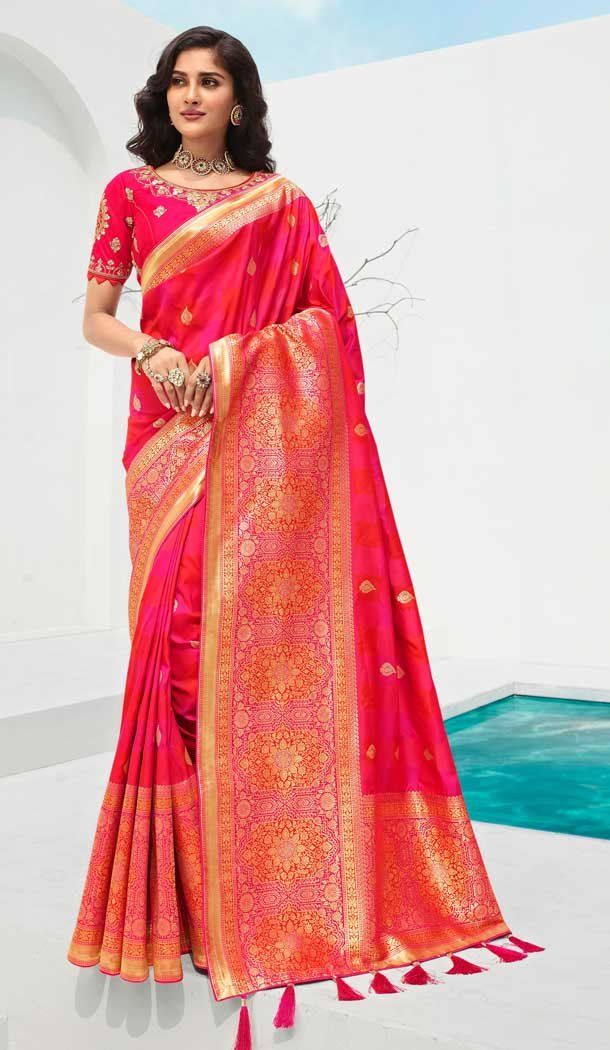 Rani Pink Color Banarasi Silk Heavy Designer Traditional Wear Saree -9629113037
