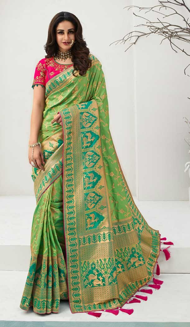 Light Green Color Banarasi Silk Heavy Designer Traditional Wear Saree -9629113040