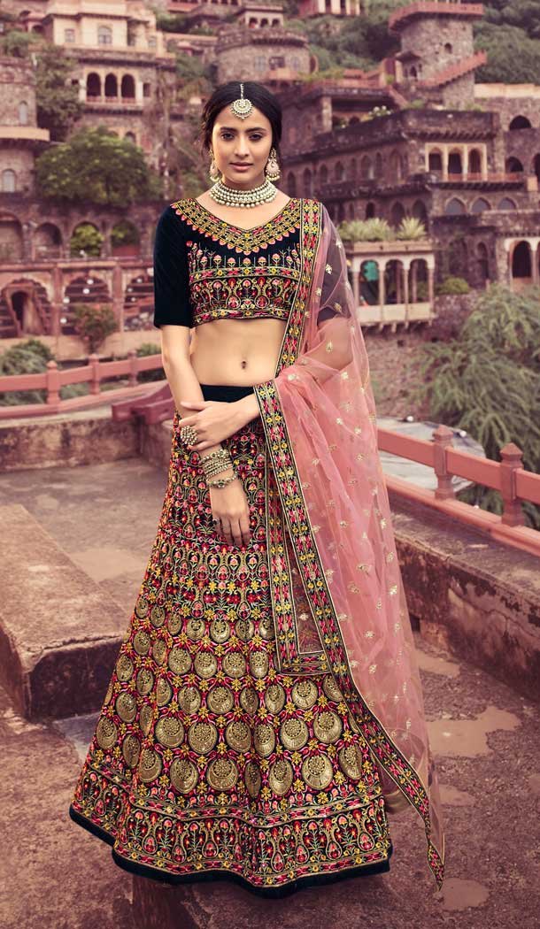 Navy Blue Color Georgette Bridal Designer Wedding Wear Lehenga Choli -9641113171