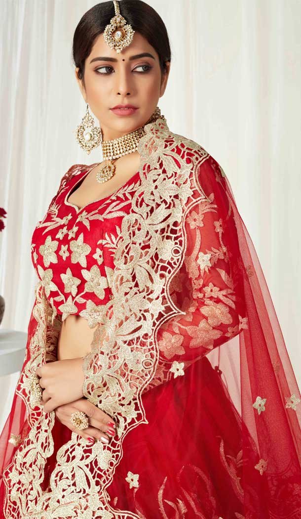 Marvelous Red Color Butterfly Net Designer Wedding Wear Lehenga Choli -9647113248