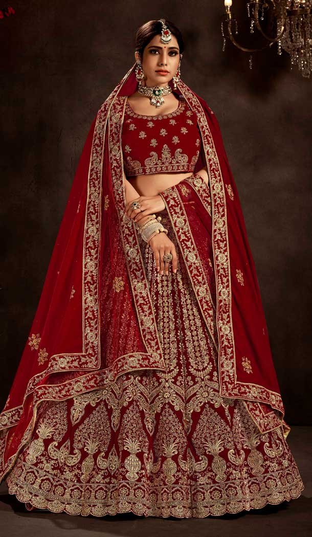 Charming Maroon Color 9000 Velvet Bridal Wedding Wear Premium Lehenga Choli -9707114060