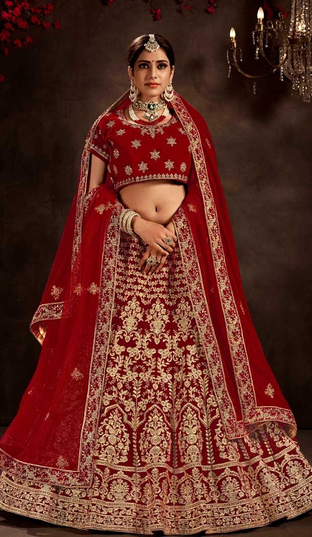 Gorgeous Maroon Color 9000 Velvet Bridal Wedding Wear Premium Lehenga Choli -9707114061