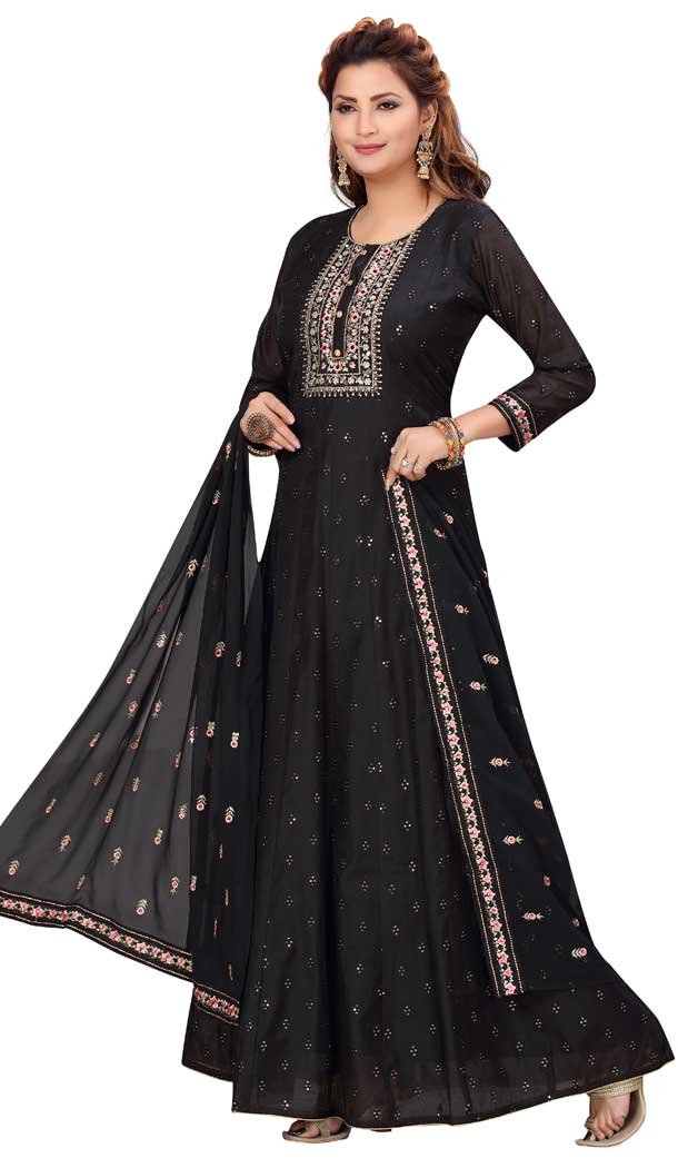 Black Color Chanderi Silk Designer Readymade Plus Size Salwar Kameez -9656113295