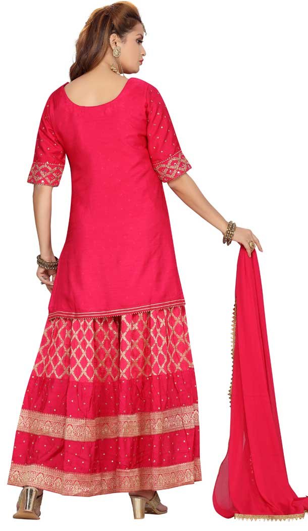 Fuschia Pink Color Banarasi Silk Designer Readymade Plus Size Salwar Kameez -9656113302
