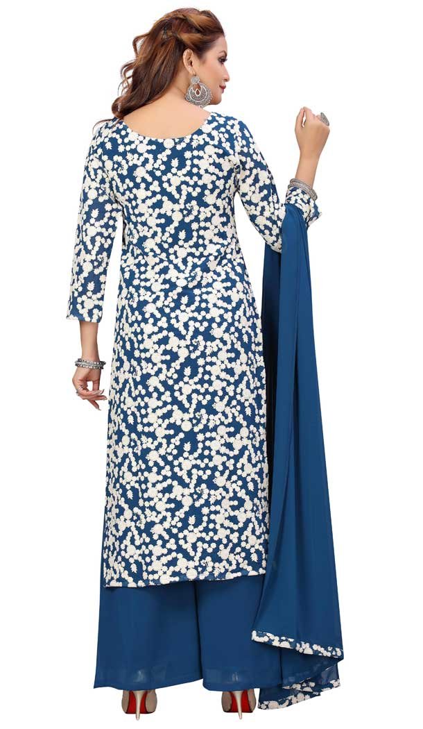 Peacock Blue Color Georgette Designer Readymade Plus Size Salwar Kameez -9656113305