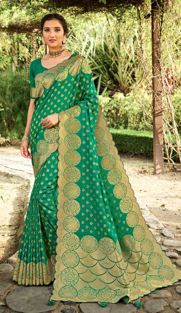 Beautiful Green Color Silk Classic Traditional Wear  Women Saree Blouse -9762114777